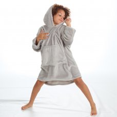18C806: Older Kids Plain Grey Over Sized Plush Hoodie With Borg Lined Hood (One Size - 7-13 Years)